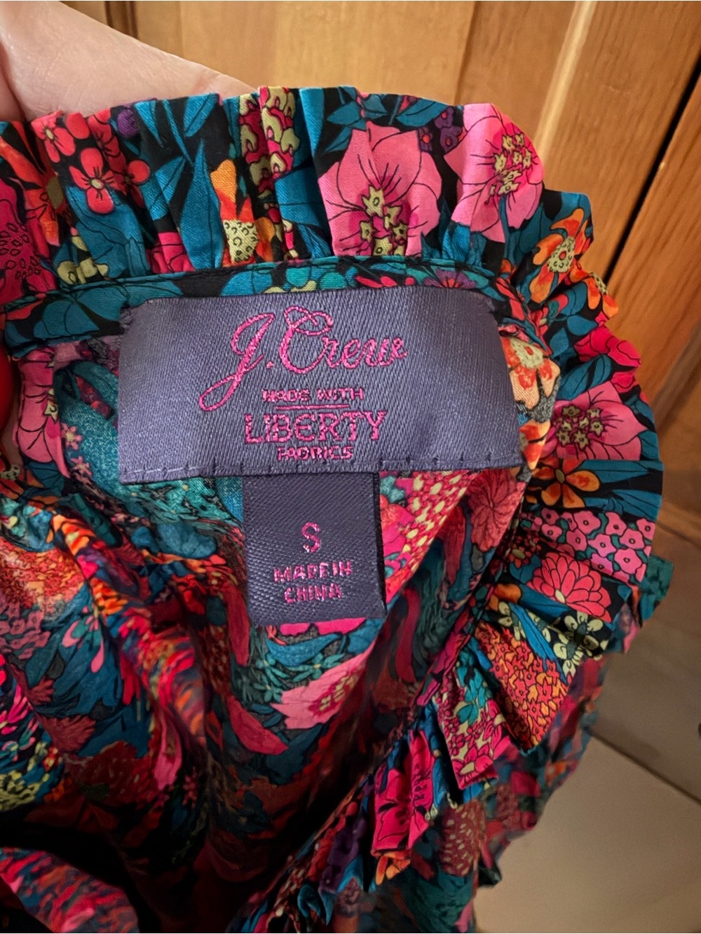 JCrew x Liberty Floral Ruffle Blouse in Teal, Pink & Orange - Picture 2 of 5